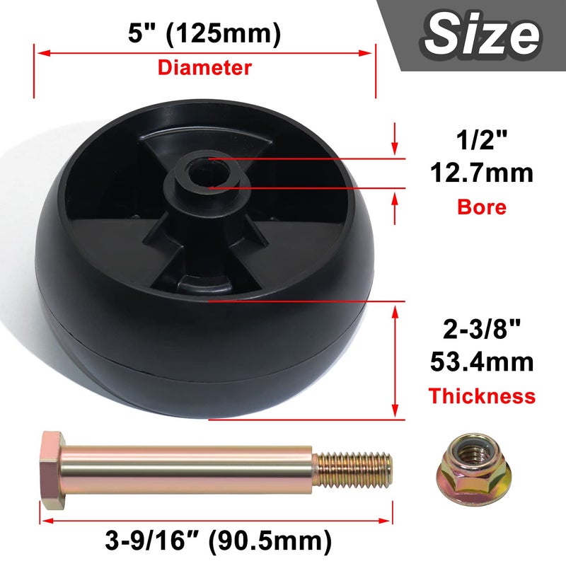 CheeMuii Deck Wheel Kit for MTD Cub Cadet 734-04155 Toro 112-0677 72-025 210-275 5"" Deck Wheels with Shoulder Bolts Locknuts Pack of 2 - Image 2